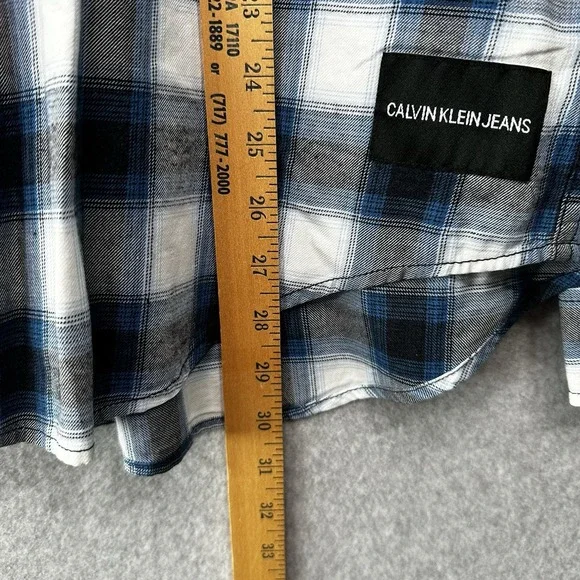 Calvin Klein Jeans Mens Button Up Plaid Shirt Blue Light Flannel Gravity Large - Picture 11 of 11